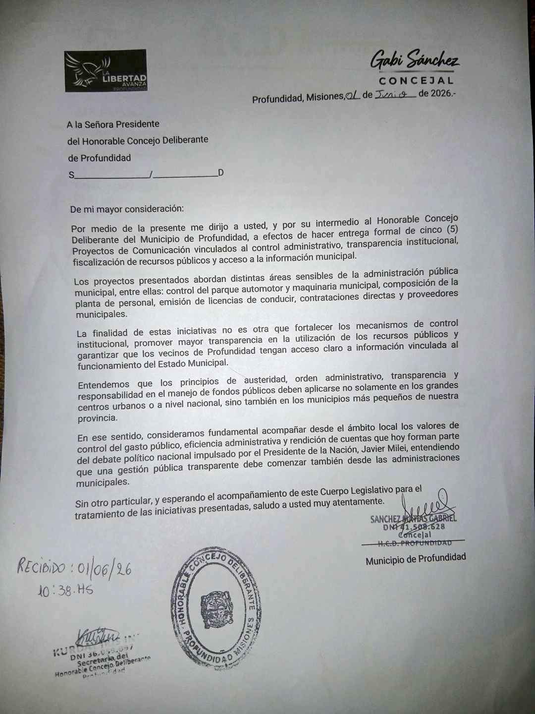 Nota presentada al HCD