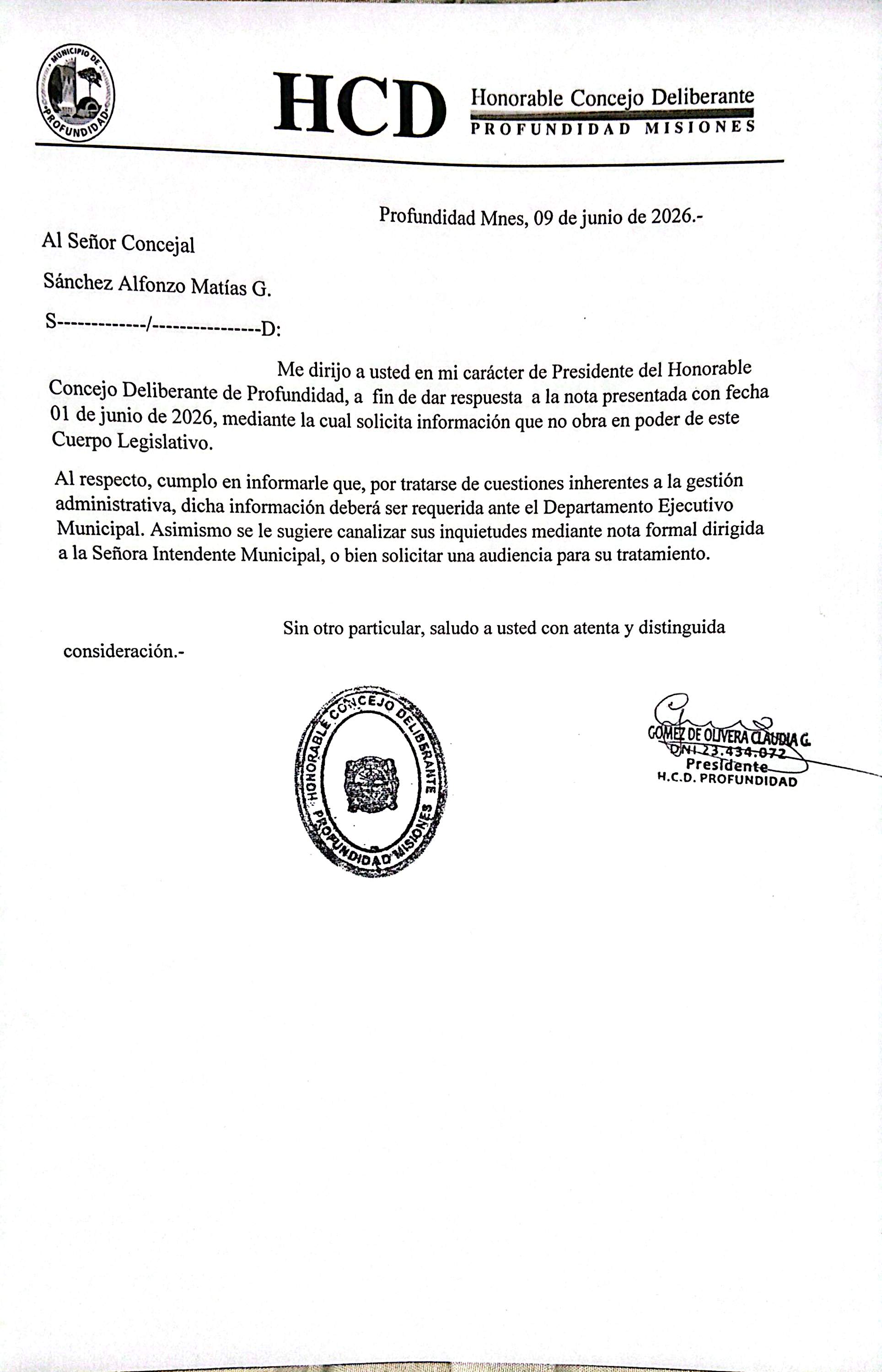 Respuesta del HCD